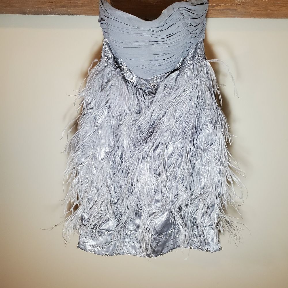 Issue New York Holiday Party Cocktail Ostrich Feather Prom Dress